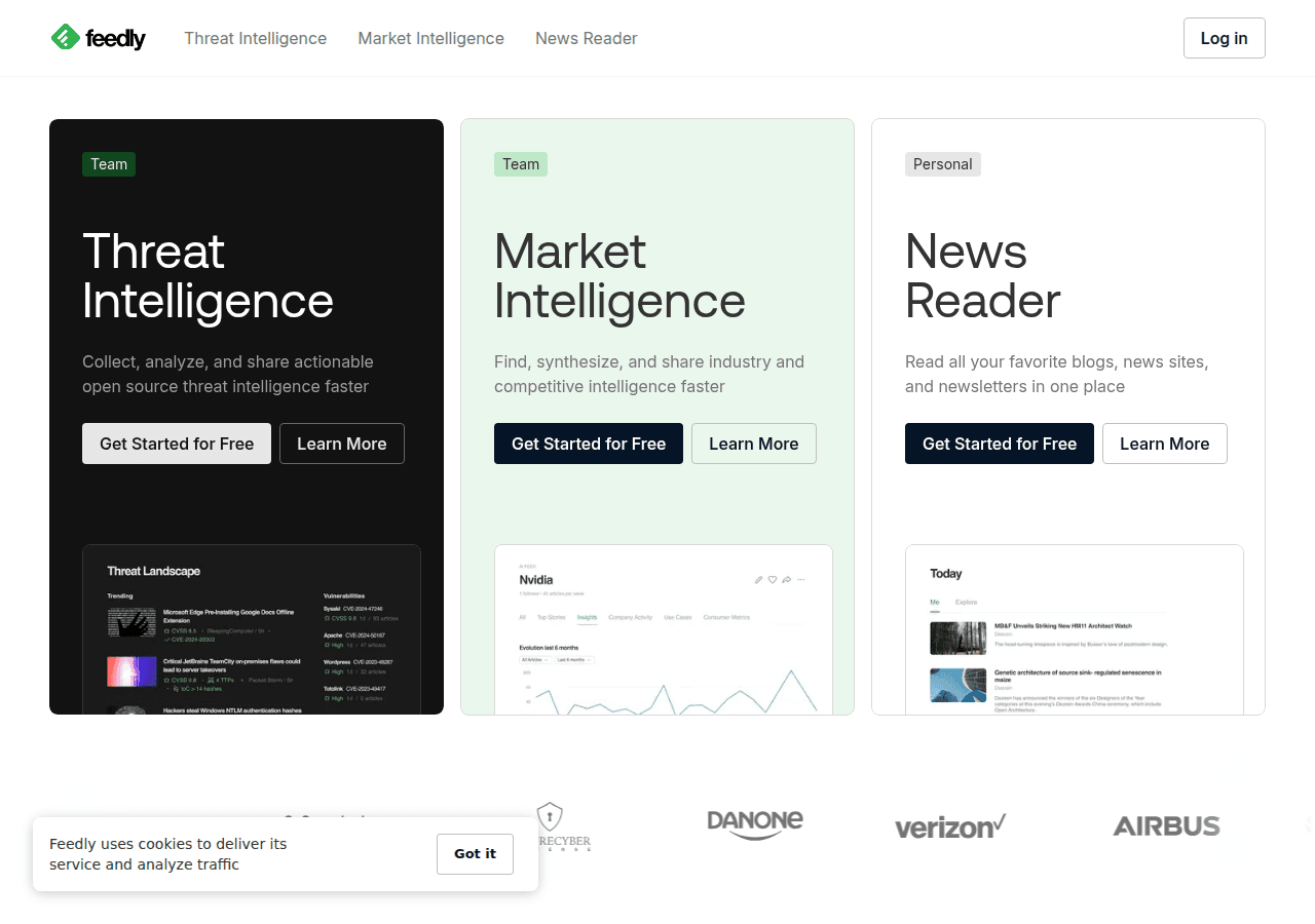 Feedly RSS reader home page for news aggregation