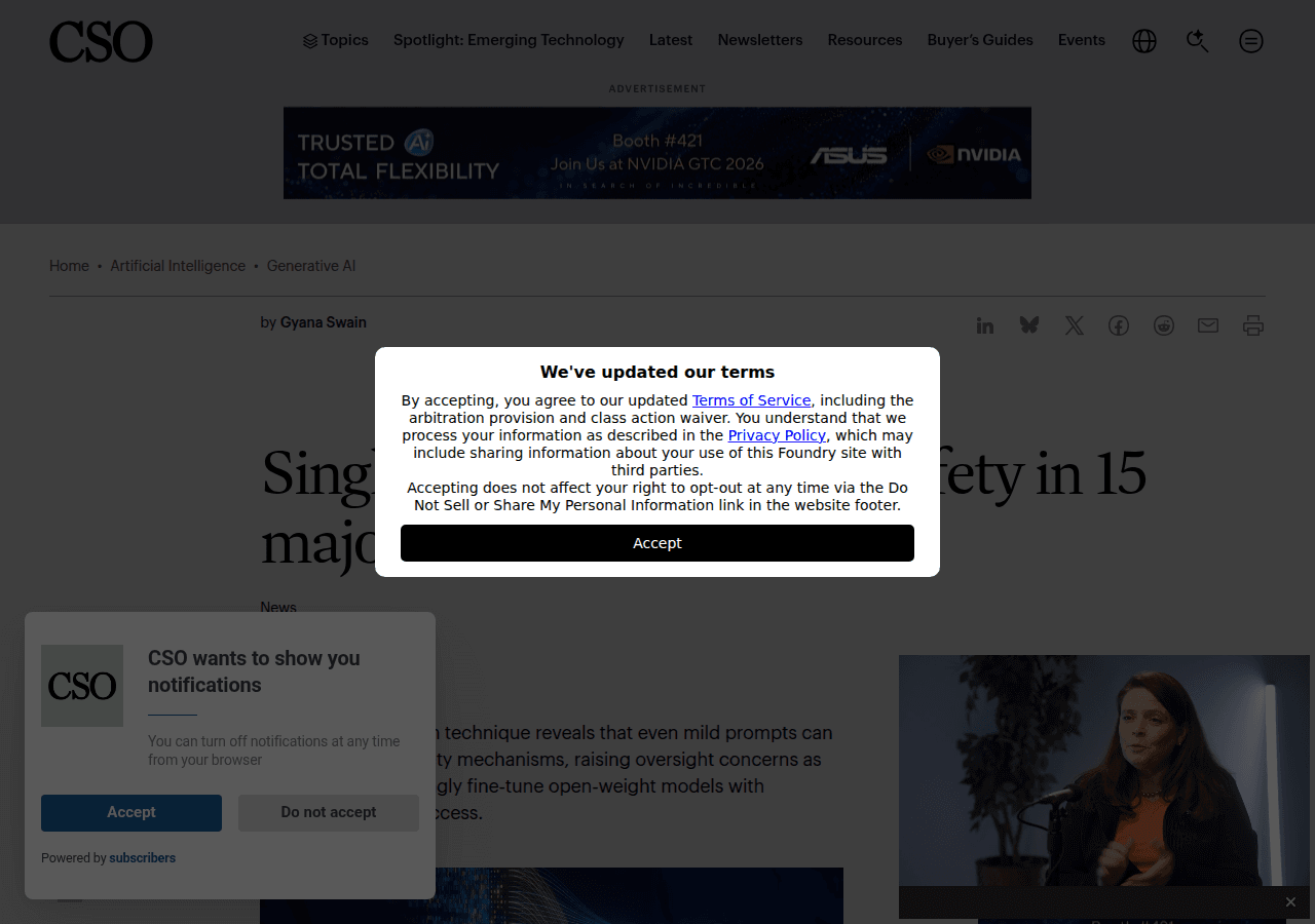 CSO Online article on GRP-Obliteration AI safety exploit affecting 15 models